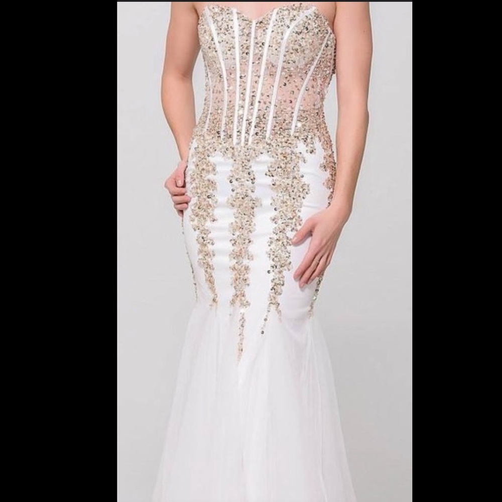 Jovani 5908 White and Gold Dress 00